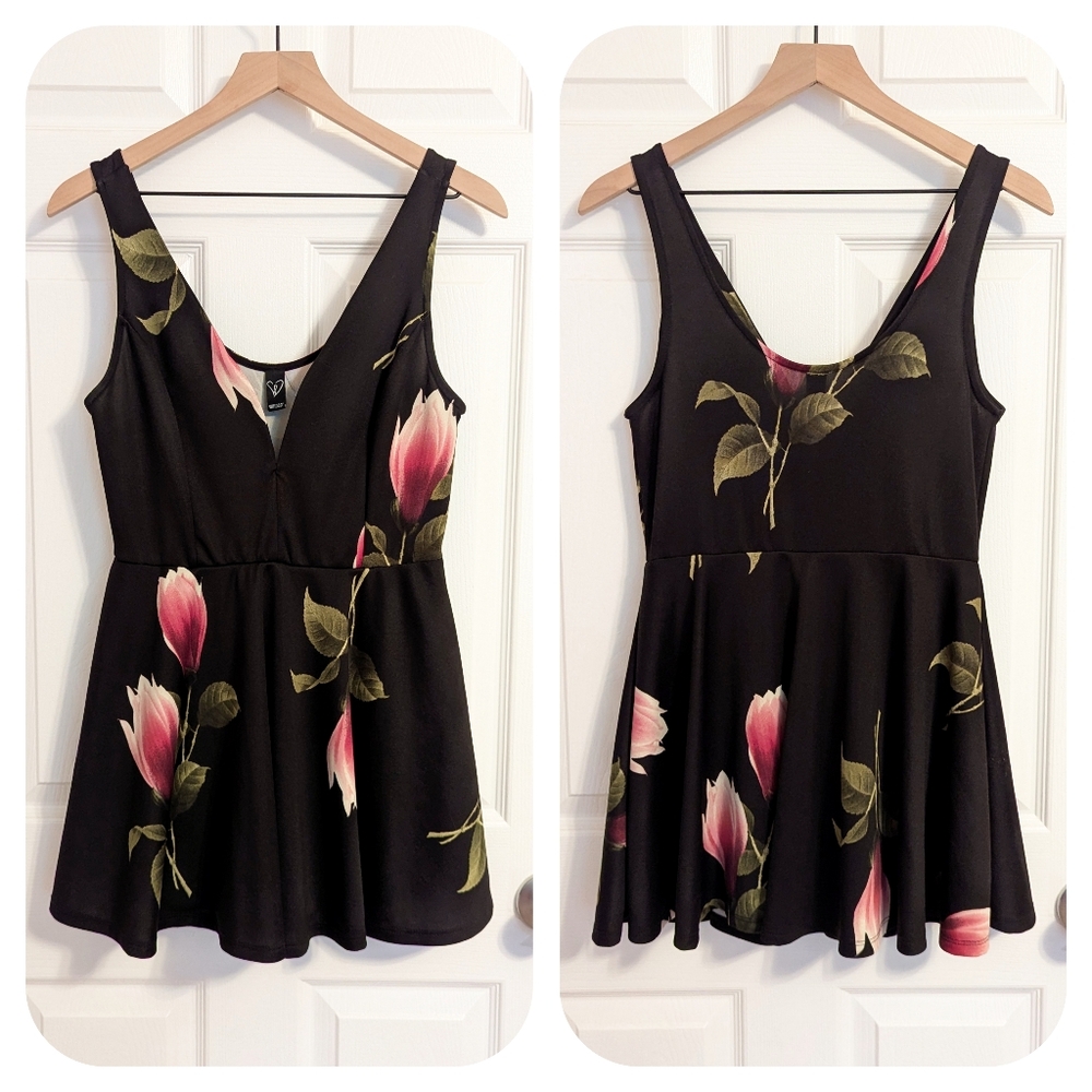 Windsor Sleeveless Floral Formal Skort Mini Dress Black Pink Medium